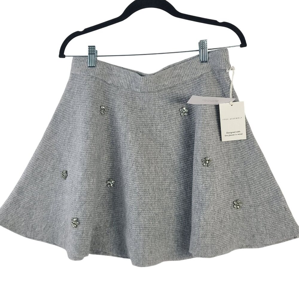 NWT Free Assembly Heather Gray Mini Sweater Skirt W/ Rhinestone Embellishment M